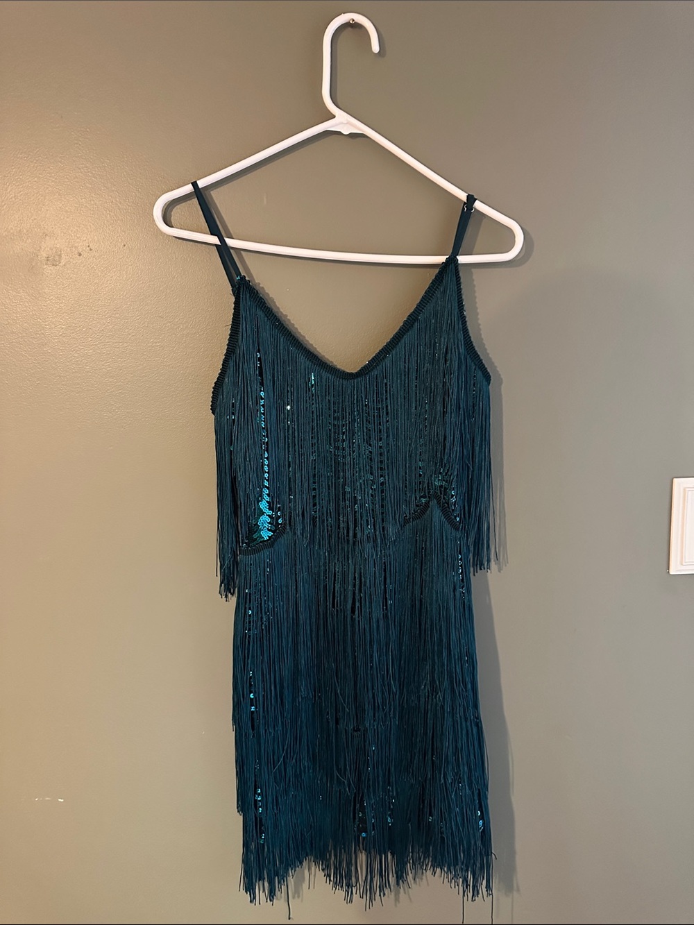 Lulu’s Fringe Sequin Slip Dress - Teal
